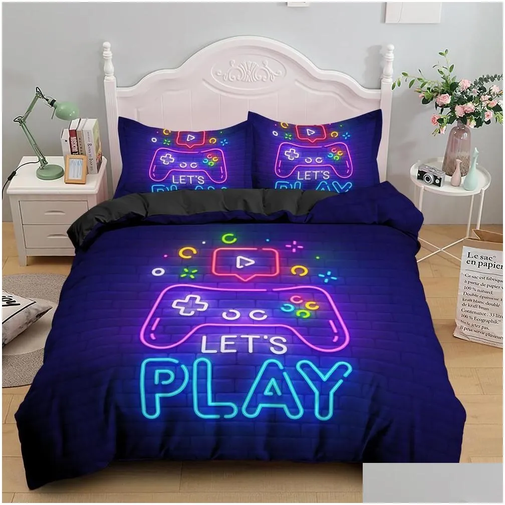 Bedding Sets Games Comforter Er Gamepad Bedding Set For Boys Kids Video Modern Gamer Console Quilt 2 Or 3 Pcs 201127 Drop Delivery Hom Dh5Ic