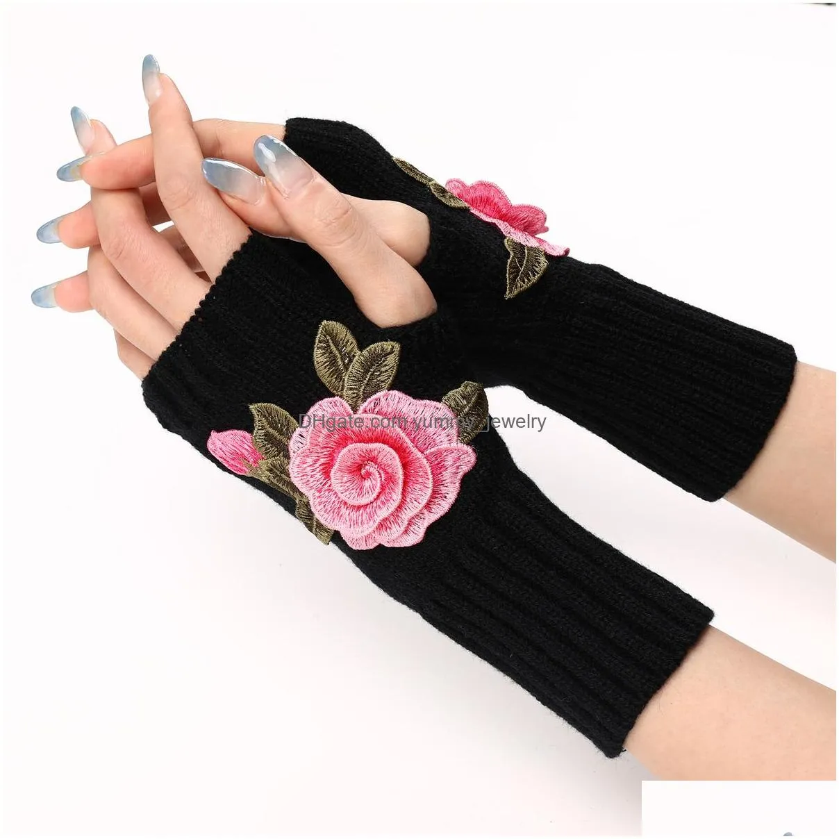 Fingerless Gloves Flower Rose Winter Gloves Soft Knited Arm Warmer Fingerless Mittens For Women Girls Fashion Drop Delivery Fashion Ac Dhv3U