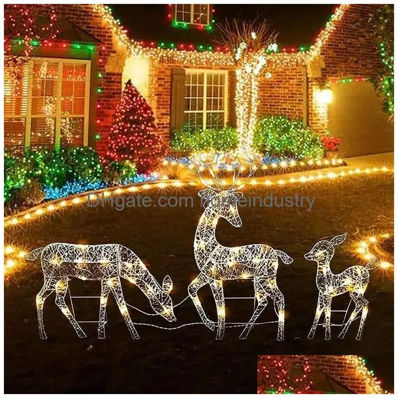 Garden Decorations Lighted Christmas Reindeer Deer Decoration Outdoor Standing Elk Ornament Light Handmake Iron Art For Party 231216 Dha2Y