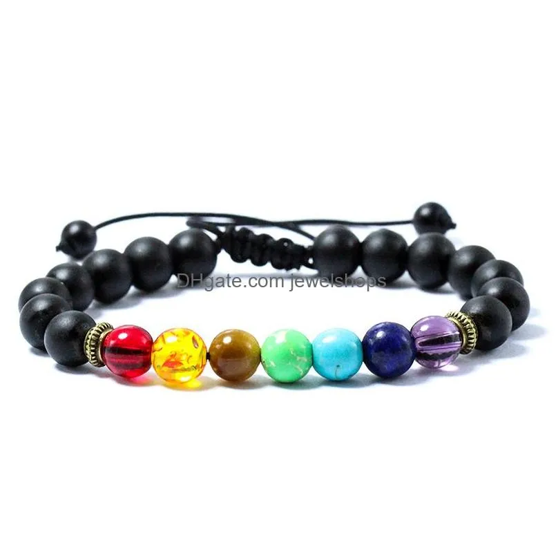 Beaded 7 Chakra Charm Adjustable Bracelets For Men Women Tiger Eye Lava Rock Healing Nce Beads Reiki Buddha Prayer Natural Stone Yoga Dhh2M