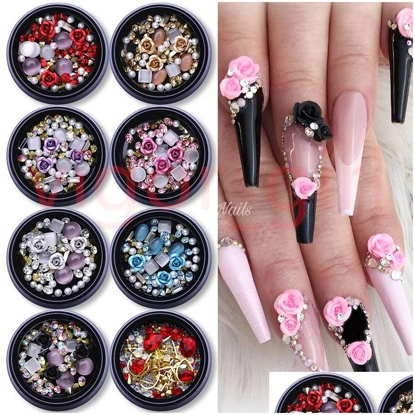 Nail Art Decorations New Diamond 3D Rhinestones Stones Mixed Colorf Decals With Nails Curved Tweezer Crystals Top Quality Drop Delive Dhmqs