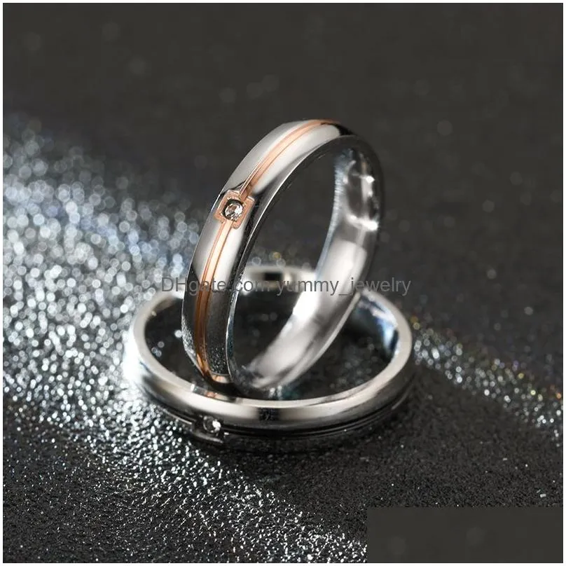Band Rings Stainless Steel Diamond Ring Band Black Rose Gold Line Couple Engagement Wedding Rings For Women Men Fashion Jewelry Will Dhtya