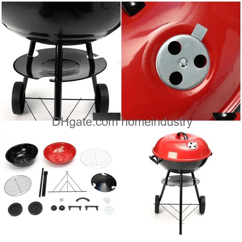 Bbq Grills Trolley 17 Metal Charcoal Bbq Grill Pit Outdoor Cam Cooker Garden Barbecue Tools Accessories Cooking Kitchen 210724 Drop De Dhlo7