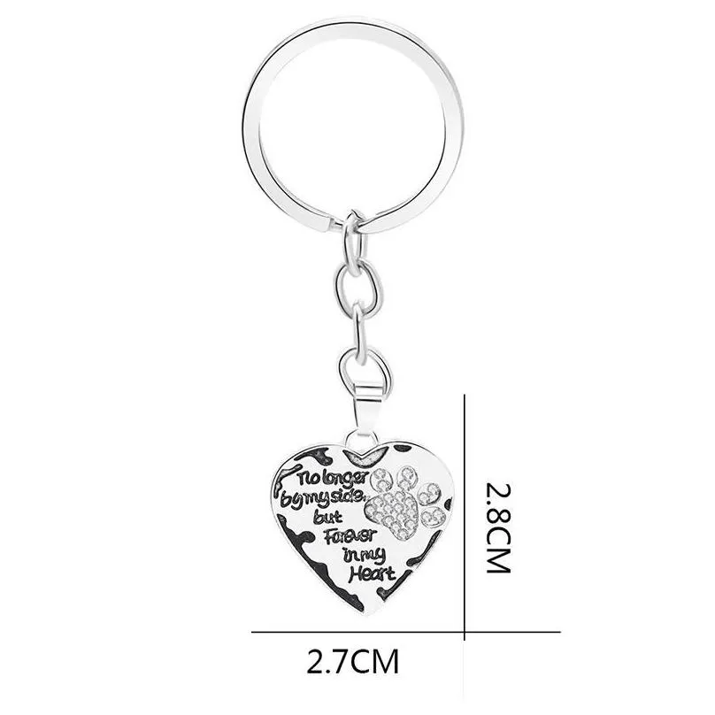 Key Rings 12 Pcs/Lot Key Chain No Longer By My Side But In Heart Paw Print Keychain Pet Animal Lovers Memorial Friend Ring Drop Deliv Dhpmi