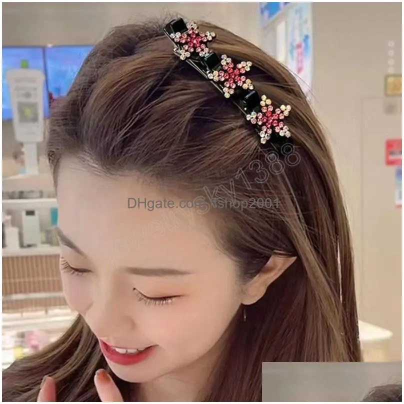 sweet korean style acrylic crystal flowers hair clips braid hairpins for women girl clip bangs side barrettes hair accessories