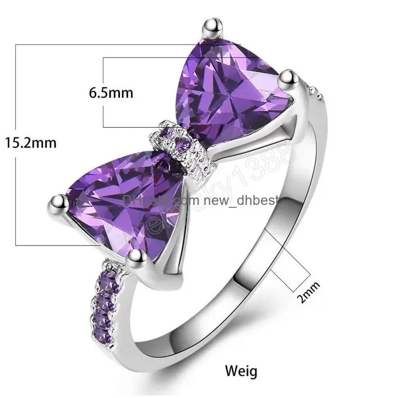 Band Rings Luxury Desingers White Gold Plated Zirconia Butterfly Ring For Women Gift Size 6/7/8/9/10 Drop Delivery Jewelry Ring Dhyh7