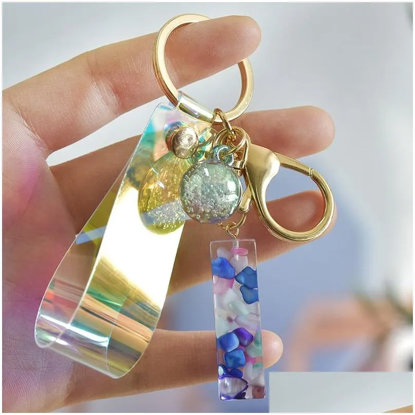 Key Rings Initial Acrylic Key Chains Fashion A-Z Letter Glitter Resin Pendant Car Keychains Strap Beads Keyring Rings Holder Women Ba Dhf15
