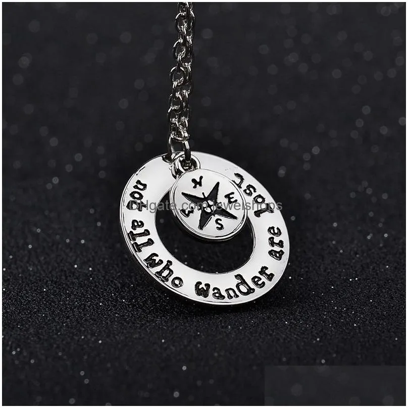 Pendant Necklaces Not All Who Wander Are Lost Necklaces For Women Gold Sier Big Small Compass Round Pendant Chains Fashion Inspiration Dhifo