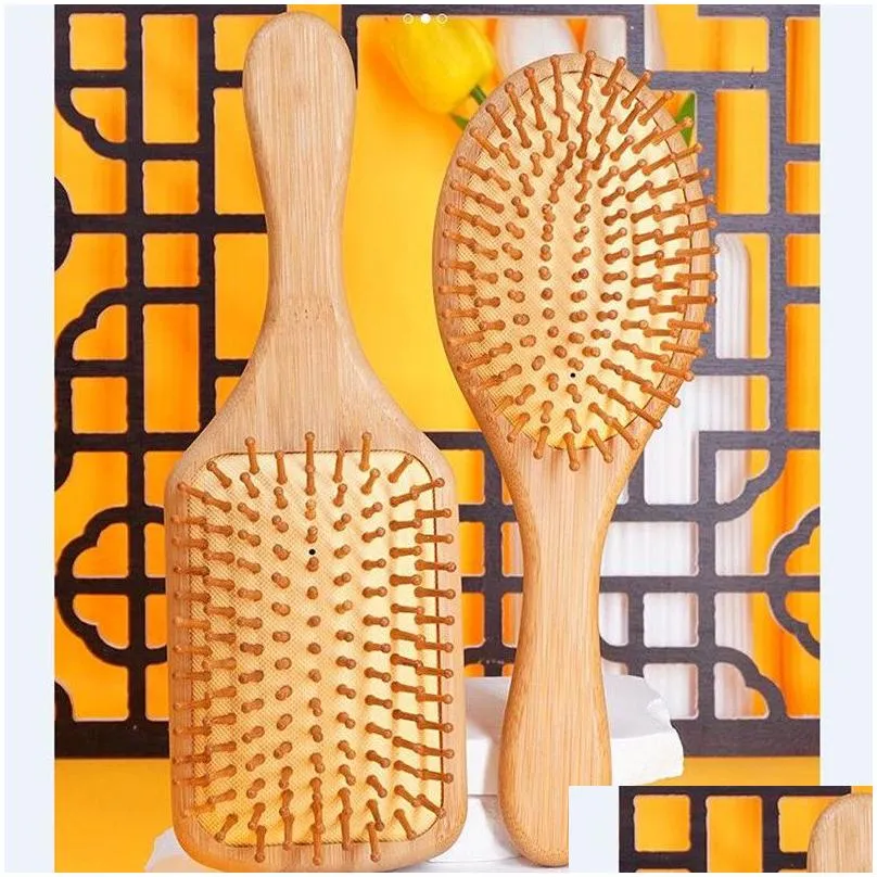 Hair Brushes Air Cushion Comb Hairdressing Wood Mas Hairbrush Paddle Easy For Wet Or Dry Use Flexible Bristles All Hair Types Long Dro Dhnfv