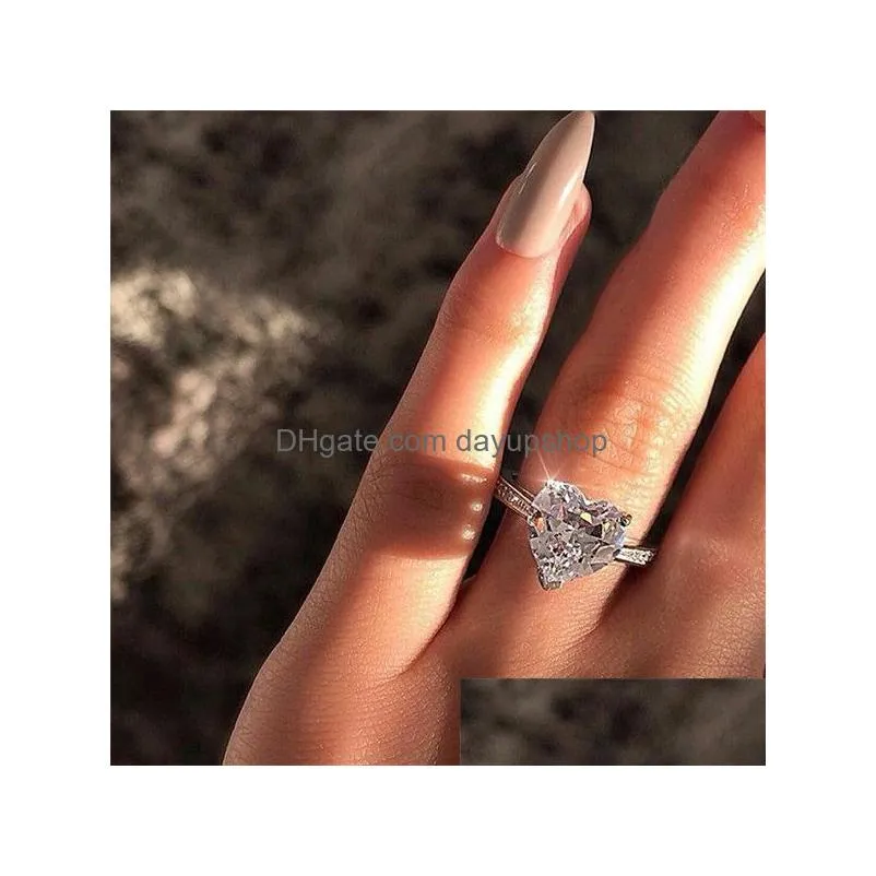 Cluster Rings Update Cubic Zircon Heart Ring Diamond Rings Crystal Engagement Wedding Women Fashion Jewelry Drop Delivery Jewelry Rin Dh0Xx