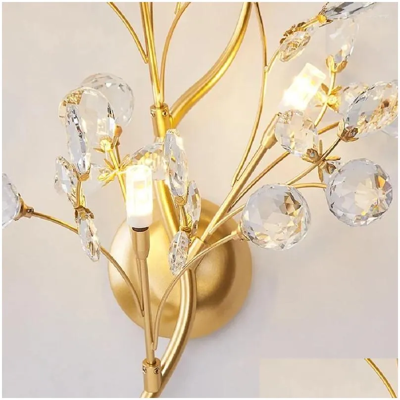 Wall Lamps Nordic Luxury Branches Gold Led Crystal Lamp Modern Creative Bedroom Bedside Living Room Background Drop Delivery Dhki7