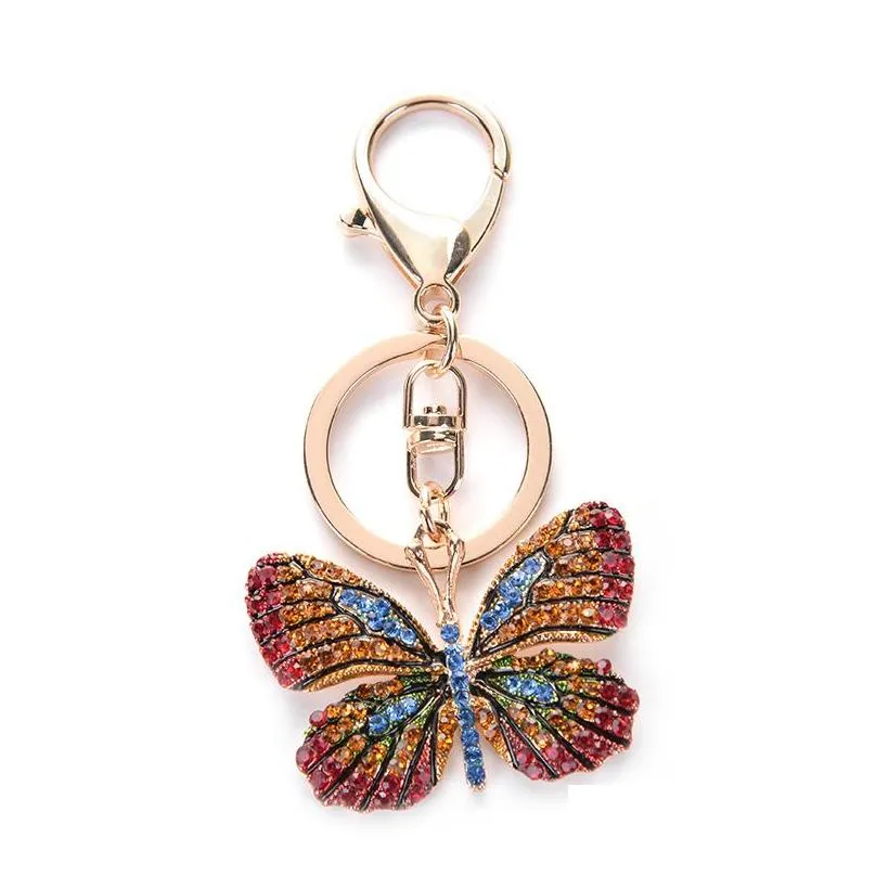 Key Rings Luxury Rhinestone Keychain Butterfly Key Chains Bag Charms Jewelry Fashion Metal Animal Pendant Keyring Ring Holder For Car Dhyb8