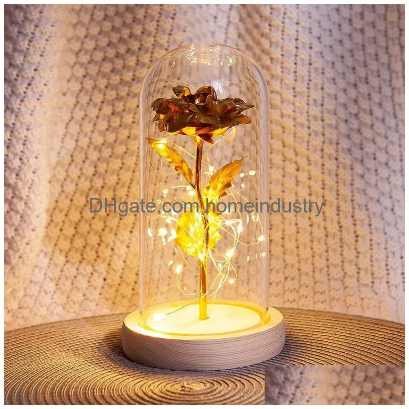 Decorative Flowers & Wreaths Romantic Eternal Rose Flower Glass Er Beauty And Beast Led Battery Lamp Birthday Valentines Day Mother Gi Dhsqn