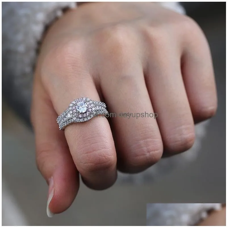 Cluster Rings Zircon Wedding Rings For Women Fashion Jewelry Round Gemstone Engagement Ring Band Finger Will And Drop Delivery Jewelr Dhkbu