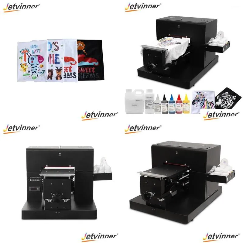 Printers Jetvinner Flatbed Printer A4 Dtg T-Shirt For Fabric Textile White And Dark Color Directly With Rip 9.01 Drop Delivery Compute Dhqbo