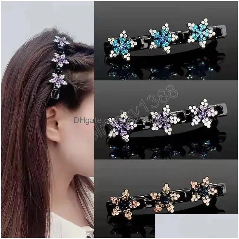 Hair Clips & Barrettes Sweet Korean Style Acrylic Crystal Flowers Hair Clips Braid Hairpins For Women Girl Clip Bangs Side Barrettes Dhsqo