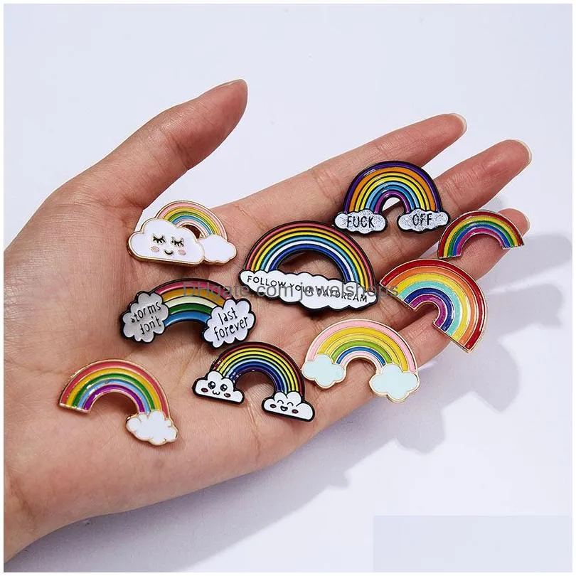 Pins, Brooches Rainbow Clouds Enamel Pin White Brooches Children Bag Clothes Lapel Badge Weather Brooch For Kids Girls Fashion Jewelr Dhcvz