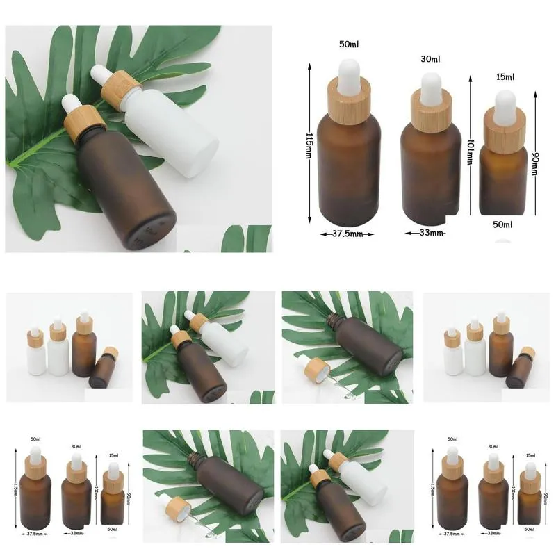 gift wrap 15ml 30ml 50ml frosted amber white glass dropper bottle with bamboo cap 1oz essential oil