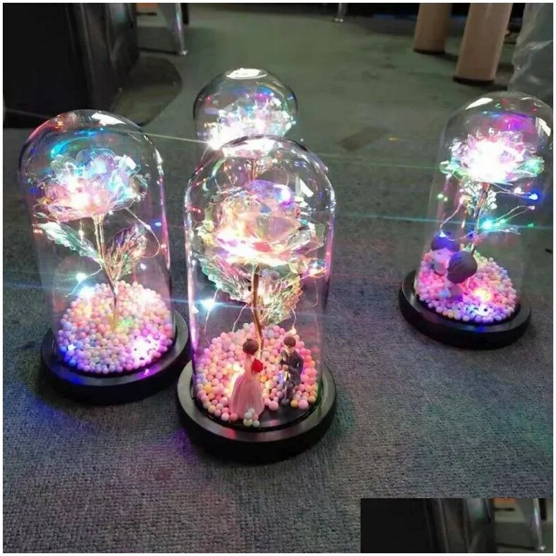 Decorative Flowers & Wreaths Led Enchanted Rose Light Silked Artificial Eternal Flower In Glass Dome Lamp Decors Christmas Valentine R Dhvrq