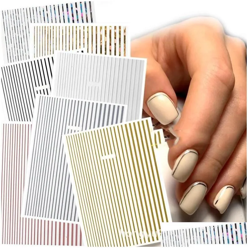 Nail Art Decorations Flexible Gold Stripe Chrome Tape 3D5 Colors Line Stickers Metallic Sticker For 3D Diy Hollow Decals Drop Deliver Dh8Ni
