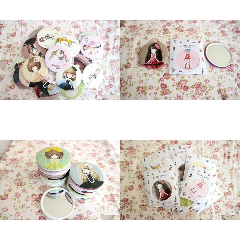 Compact Mirrors Girls039 Mini Pocket Cosmetic Compact Mirrors Small Cute Cartoon Hand Mirror Makeup Tools Wedding Gift Favors1037525 D Dhjed