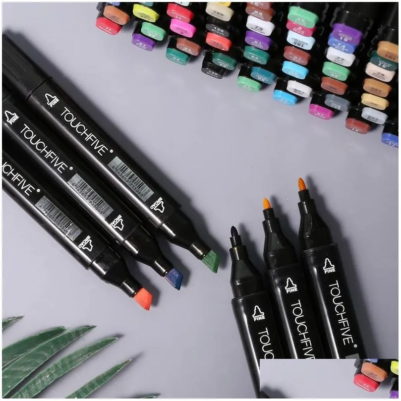 Markers Wholesale Touchfive 60/80Colors Alcohol Markers Pen Sketching For Skating Oily Brush Pencils Ding Set Manga Art Supplies Drop Dhzug