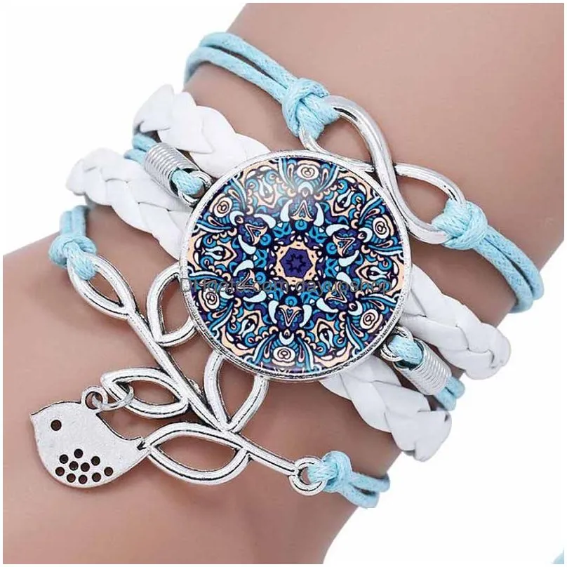 Charm Bracelets Update Infinity Love Mandala Bracelets Mtilayer Wrap Weave Flower Glass Cabochon Bracelet For Women Kids Fashion Jewe Dhnnu