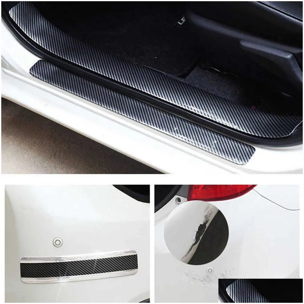 Other Motorcycle Parts New 2023 Car Stickers Anti Scratch Door Sill Protector Rubber Strip Carbon Fiber Threshold Protection Bumper Fi Dhs8G