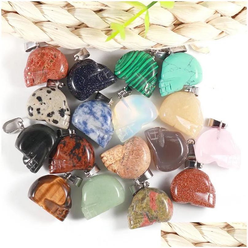 Charms Natural Skl Stone Carved Mini Scpture Pendant Grave Earring Crystal Healing Reiki Gemstone Jewelry Diy Wholesale Drop Delivery Dhxsv
