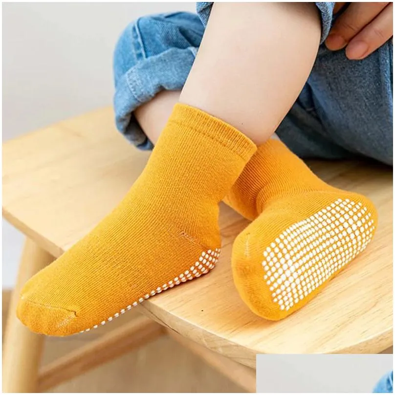 Kids Socks 6 Pairs Anti-Slip Child Blank For Kid Boys Girls Solid Plain Baby Non Slip Children Cotton Accessories 1-7 Drop Delivery Dhtad