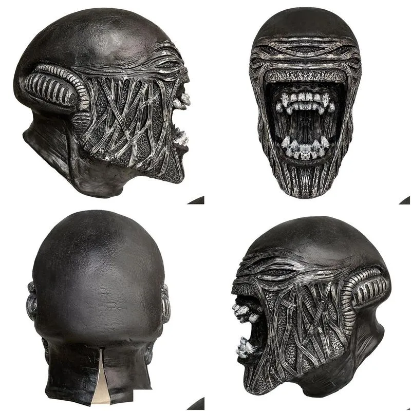 Party Masks Waylike Movie Aliens Vs Predator Mask Cosplay Costume Alien Antenna Horror Half Latex Props Halloween Drop Delivery Dhqff