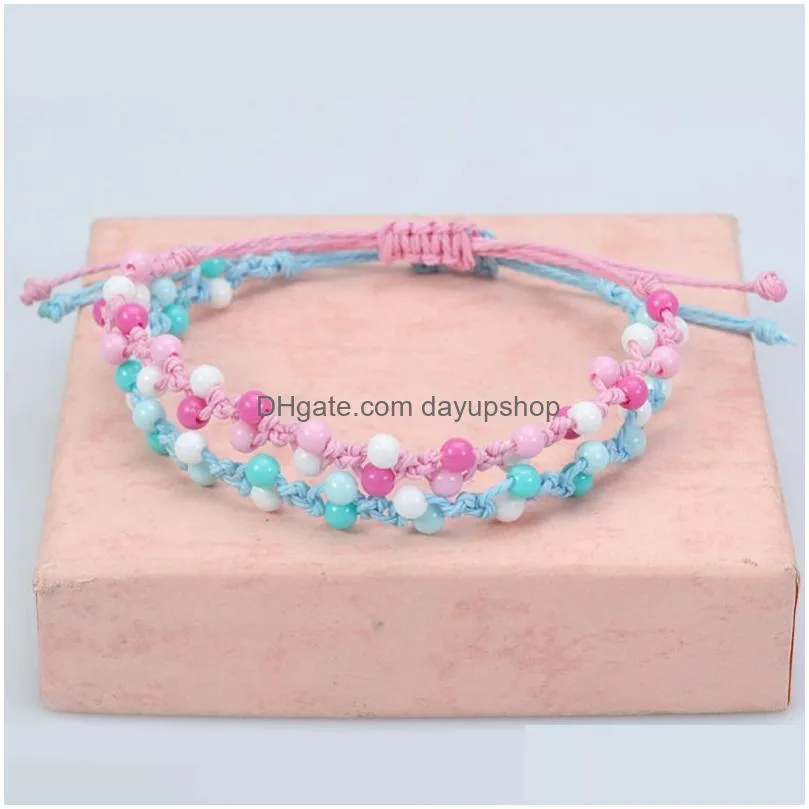 Charm Bracelets Color Bead Woven Bracelet Princess Beaded Bracelets Party Friendship Student Kids Gift Drop Delivery Jewelry Bracelet Dh38D