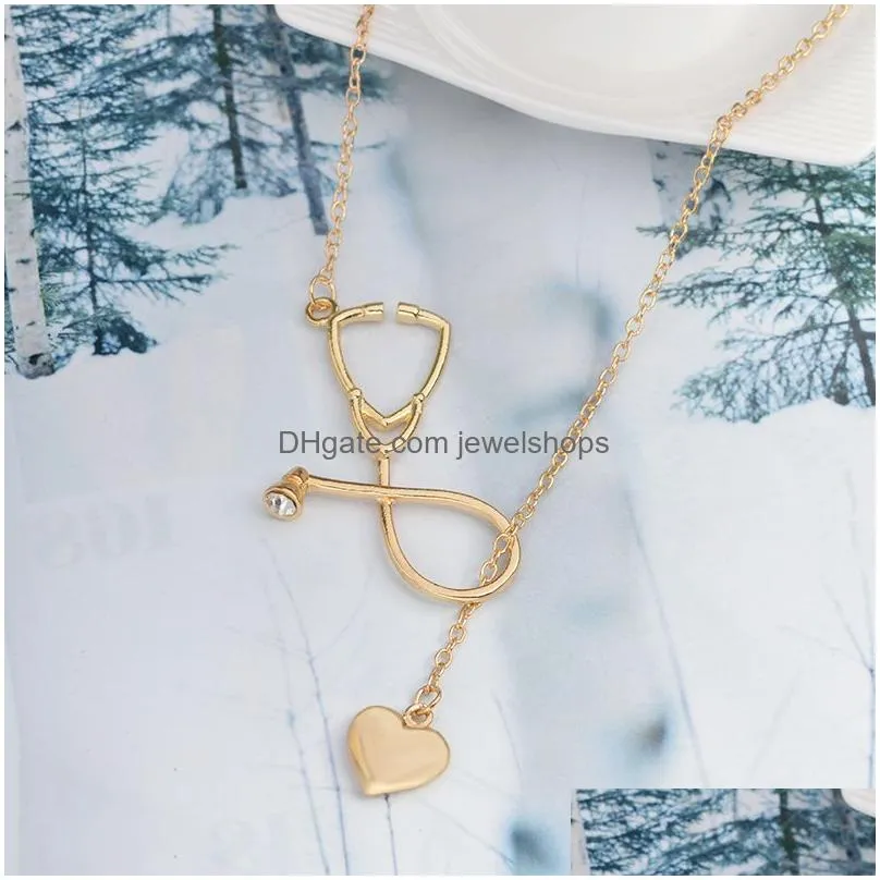 Pendant Necklaces Fashion Simple Heart Stethoscope Necklaces For Women Doctor Nurse Medical Pendant Gold Sier Chain Jewelry Gift Drop Dhpix