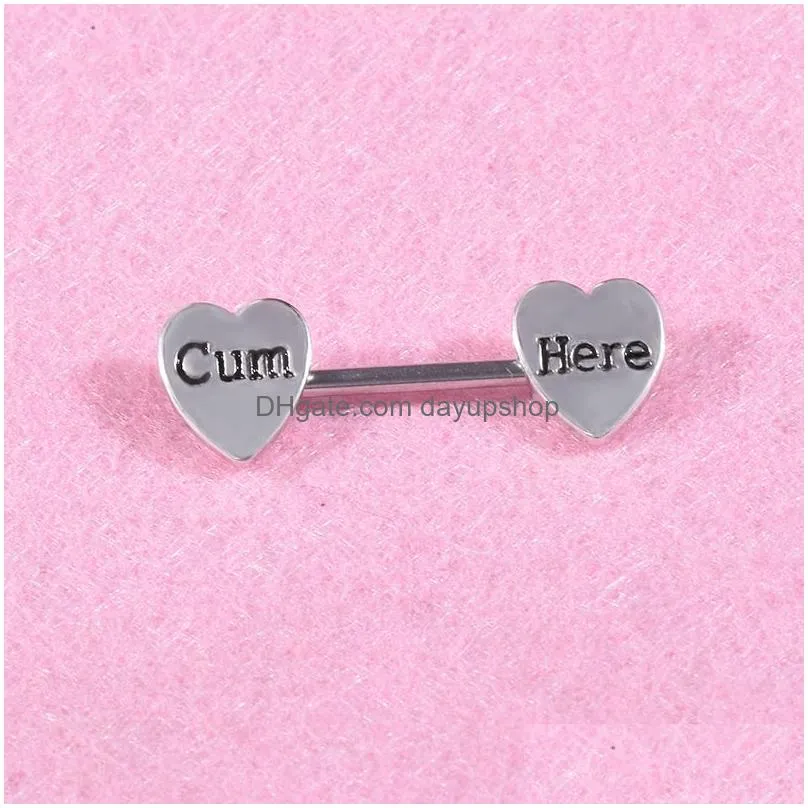 Nipple Rings Update Y Letter Heart Nipple Ring Stainless Steel Tongue Rings Bar Body Piercing Jewelry For Women Gift Drop Delivery Je Dhlbu