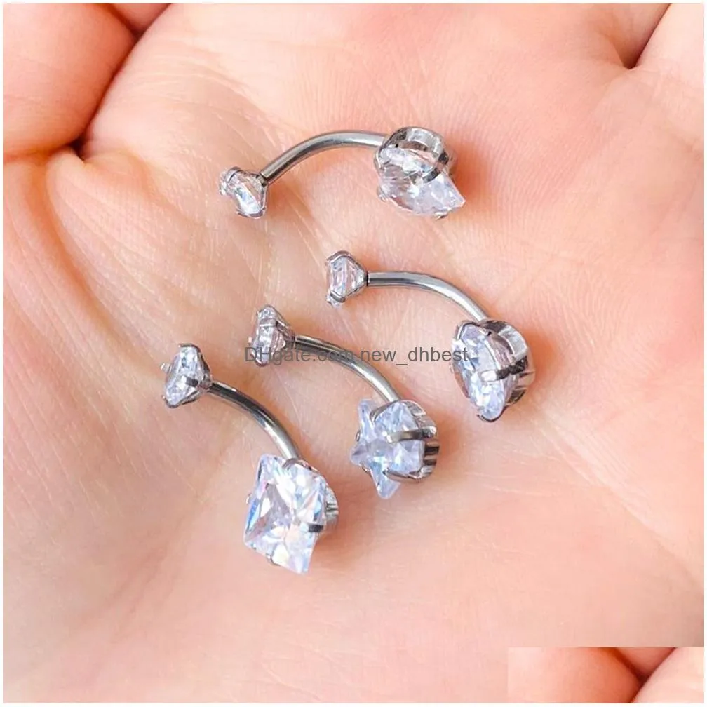 Navel & Bell Button Rings 1Pc Navel Earring Piercing Zircon Belly Button Rings Fashion Stainless Steel Ring Body Jewelry Drop Deliver Dhl8V