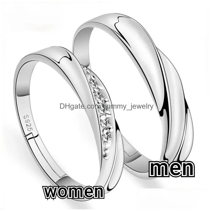 Band Rings Open Adjustable Band Rings Engagement Wedding Sier Diamond Couple Ring For Women Men Fashion Jewelry Will And Drop Deliver Dhjur