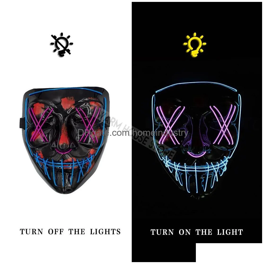 Party Masks Halloween Mask Led Maske Light Up Neon Maska Cosplay Mascara Horror Mascarillas Glow In Dark Masque V For Vendetta 230721 Dhct1