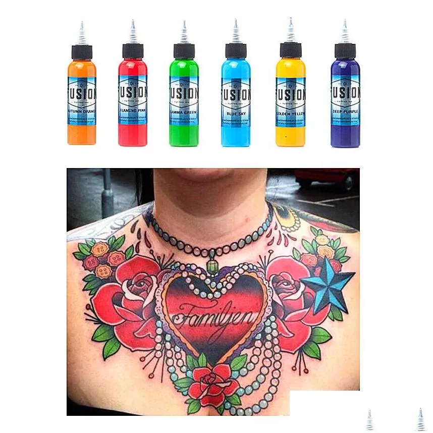 Tattoo Inks New Fusion 16 Color Tattoo Ink Set Pigment Permanent Supplies 30Ml Drop Delivery Health Beauty Tattoos Body Art Dhsbs