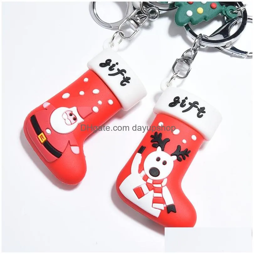 Key Rings Update Merry Christmas Key Ring Pvc Cartoon Tree Sock Keychain Bag Hangs Gift Drop Delivery Jewelry Dhfku