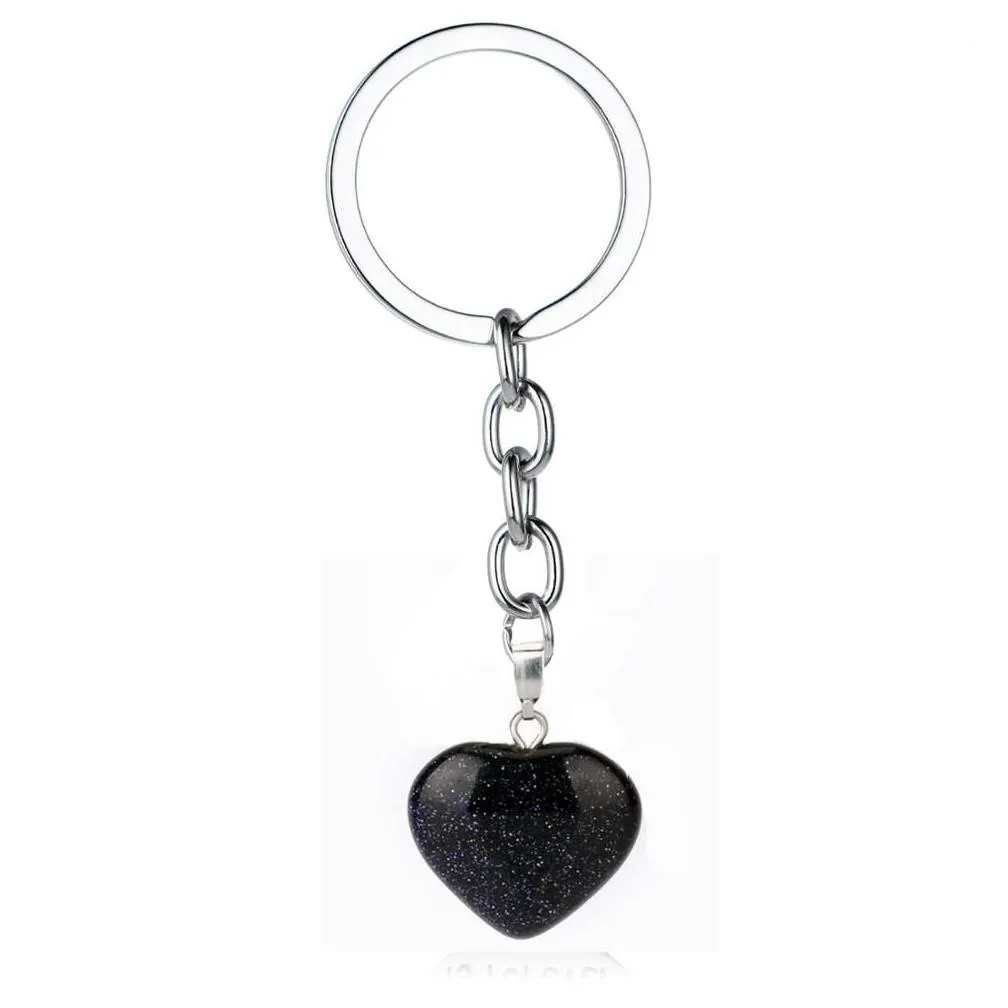 Key Rings Heart Shape Natural Stone Key Rings Keychains Sier Color Healing Amethyst Pink Crystal Car Decor Keyholder For Women Men Dr Dhky0