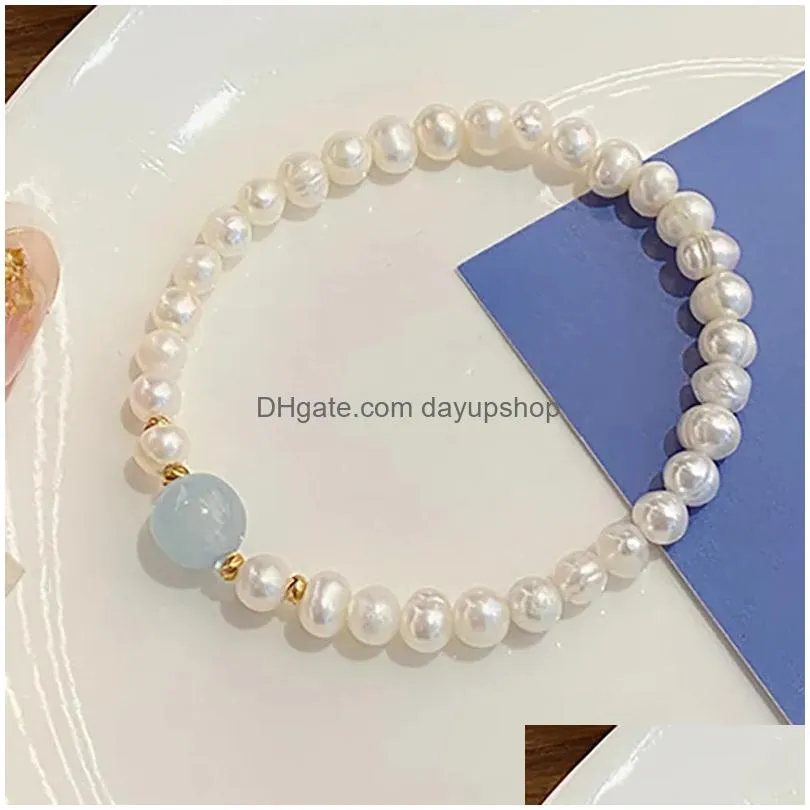 Chain  Water Pearl Bracelet Aquamarine Crystal Beads Fashion Women Summer Beach Elastic Friendship Bracelets Drop Delivery Jewel Dhzpf