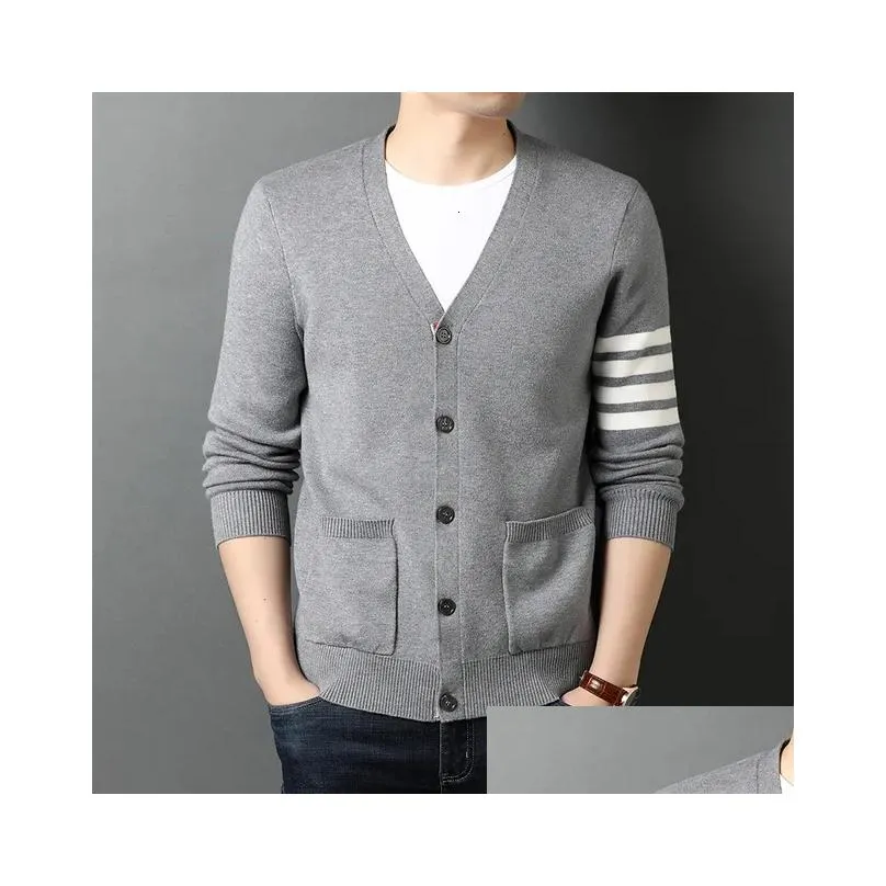 Men`S Sweaters Mens Sweaters Top Grade Autum Winter Brand Fashion Knitted Men Cardigan Sweater Black Korean Casual Coats Jacket Cloth Dh8Kn