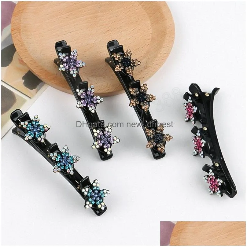 Hair Clips & Barrettes Sweet Korean Style Acrylic Crystal Flowers Hair Clips Braid Hairpins For Women Girl Clip Bangs Side Barrettes Dhsqo