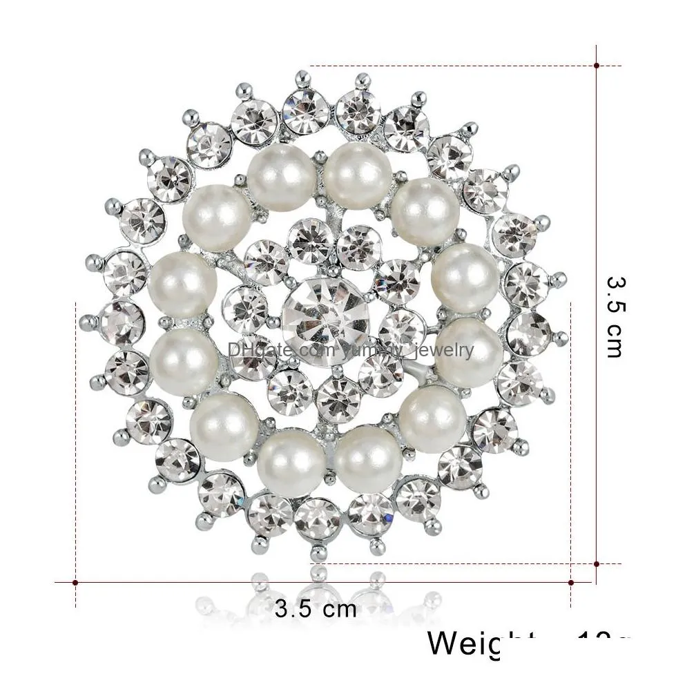 Pins, Brooches Fashion Crystal Diamond Brooch Pins Pearl Flower Bouquet For Women Jewelry Will And Sandy Gift Drop Delivery Jewelry Dhqta