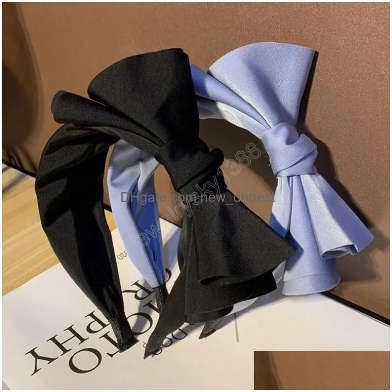 Headbands Fashion Women Headband Big Bowknot Headwear Solid Color Turban Wide Side Casual Hair Accessories Drop Delivery Jewelry Hair Dhx9G