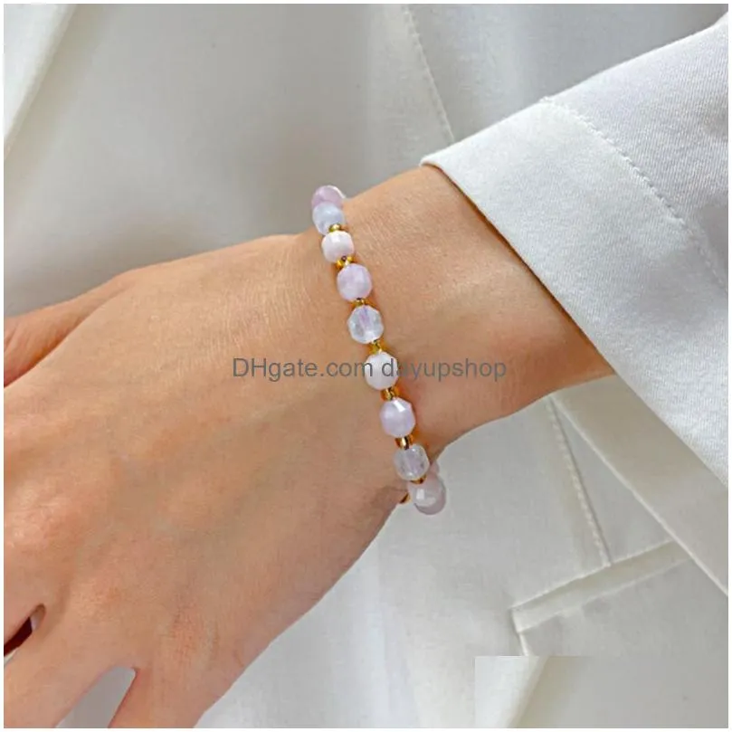 Charm Bracelets Women Morganite Beaded Bracelet Natural Gemstone Adjustable Bracelets Stainless Steel Chain Fashion Jewelry Gift Drop Dhzgs