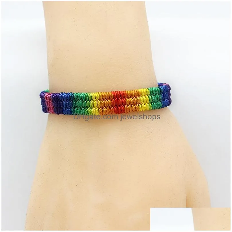 Charm Bracelets Rainbow Lgbt Pride Charm Bracelet Handmade Braided Friendship String For Gay Lesbian Lgbtq Wristband Jewelry Drop Del Dhohp