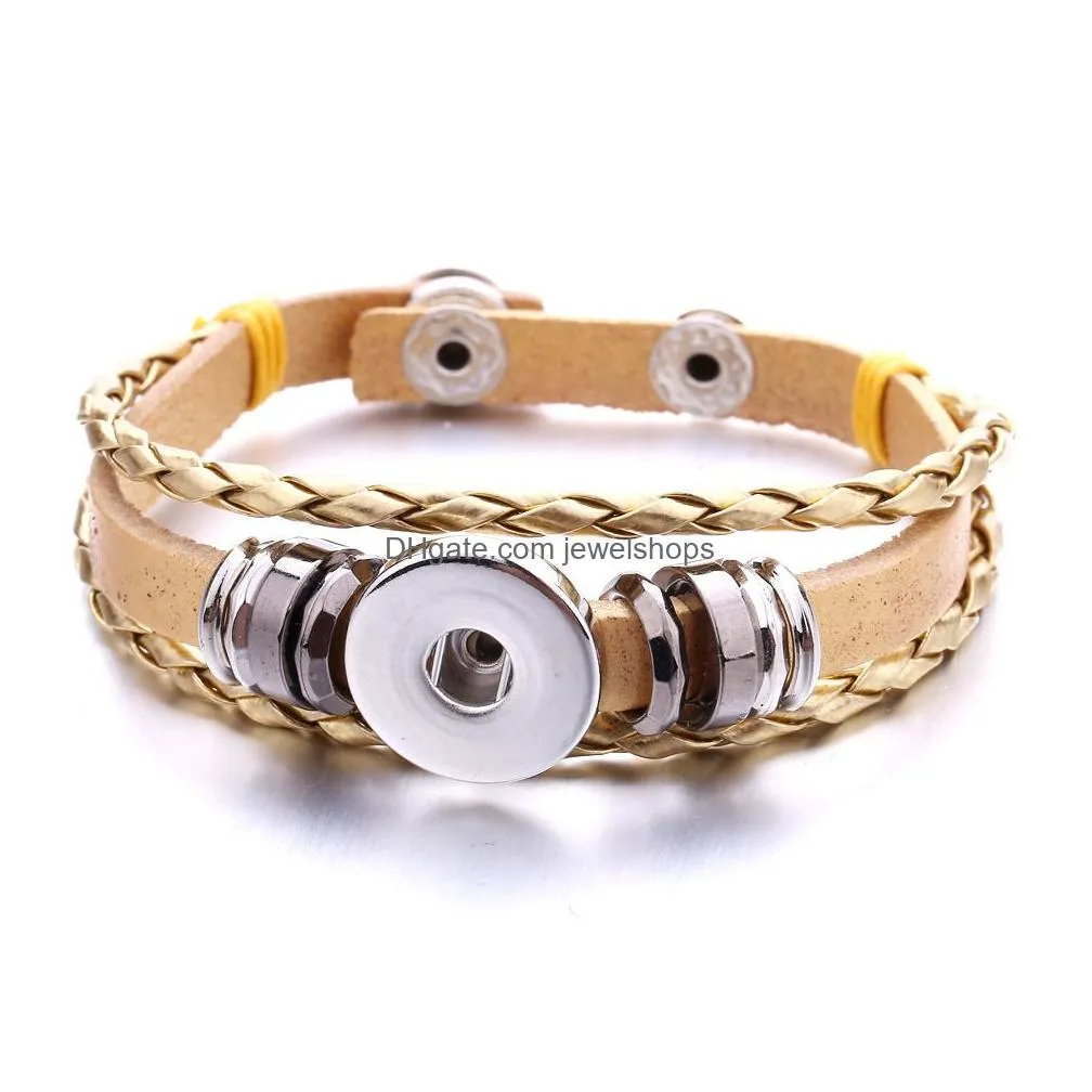 Charm Bracelets New 13 Colors Snap Buttons Bracelet Women 18Mm Ginger Snaps Charm Mti Layered Braided Rope Bangle For Men S Fashion J Dh76B