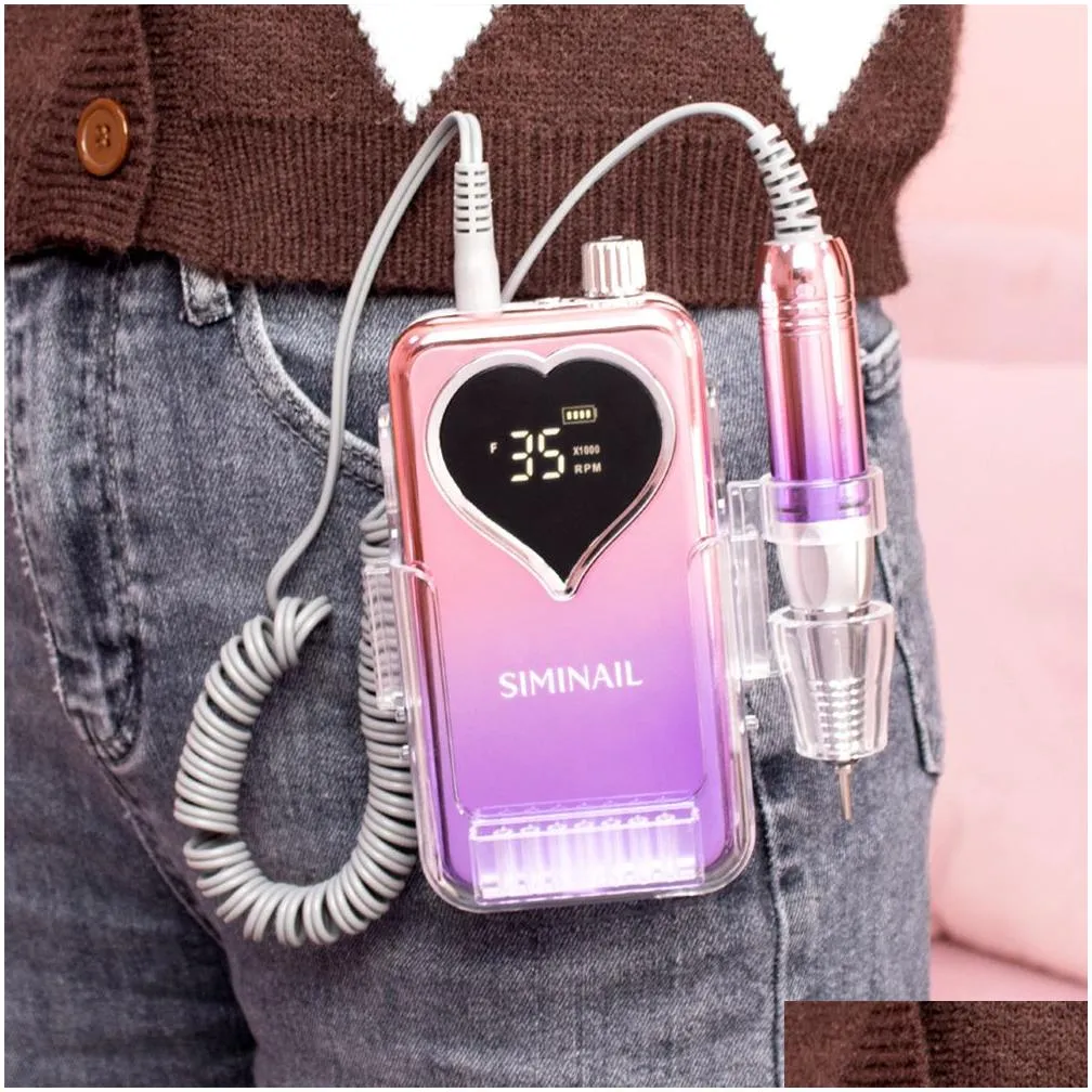 Nail Art Equipment Siminail Professional Drill Hine 35000Rpm Portable Electric File Rechargeable Manicure Set Efile Bit Kit 230228 Dr Dhi9X