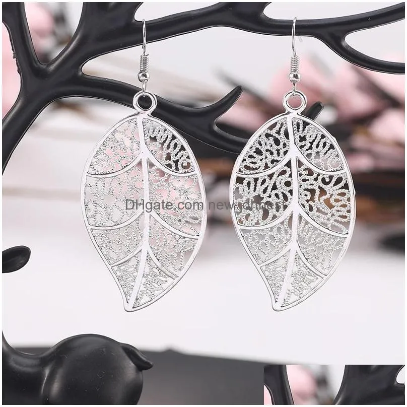 Earrings & Necklace Fashion Jewelry 925 Sier Earrings Necklace Set Hollowed-Out Leaf Pendant For Women Wedding Sets Drop Delivery Jew Dhi3S